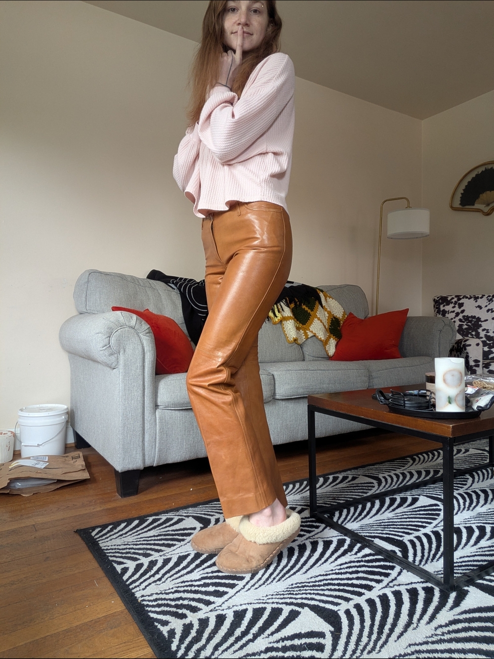 1990s Plein Sud Tan Leather Straight Leg Trousers - Picture 2 of 9